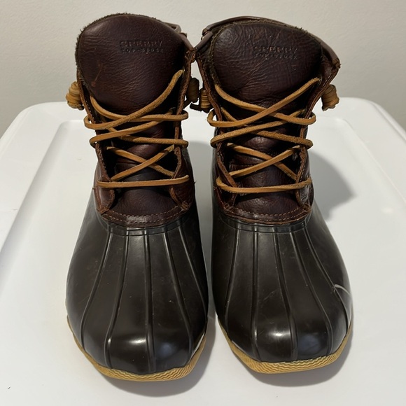 Sperry Women's Saltwater Duck Rubber Boots Size 9 Brown Black Top-Sider Rain - Picture 3 of 16